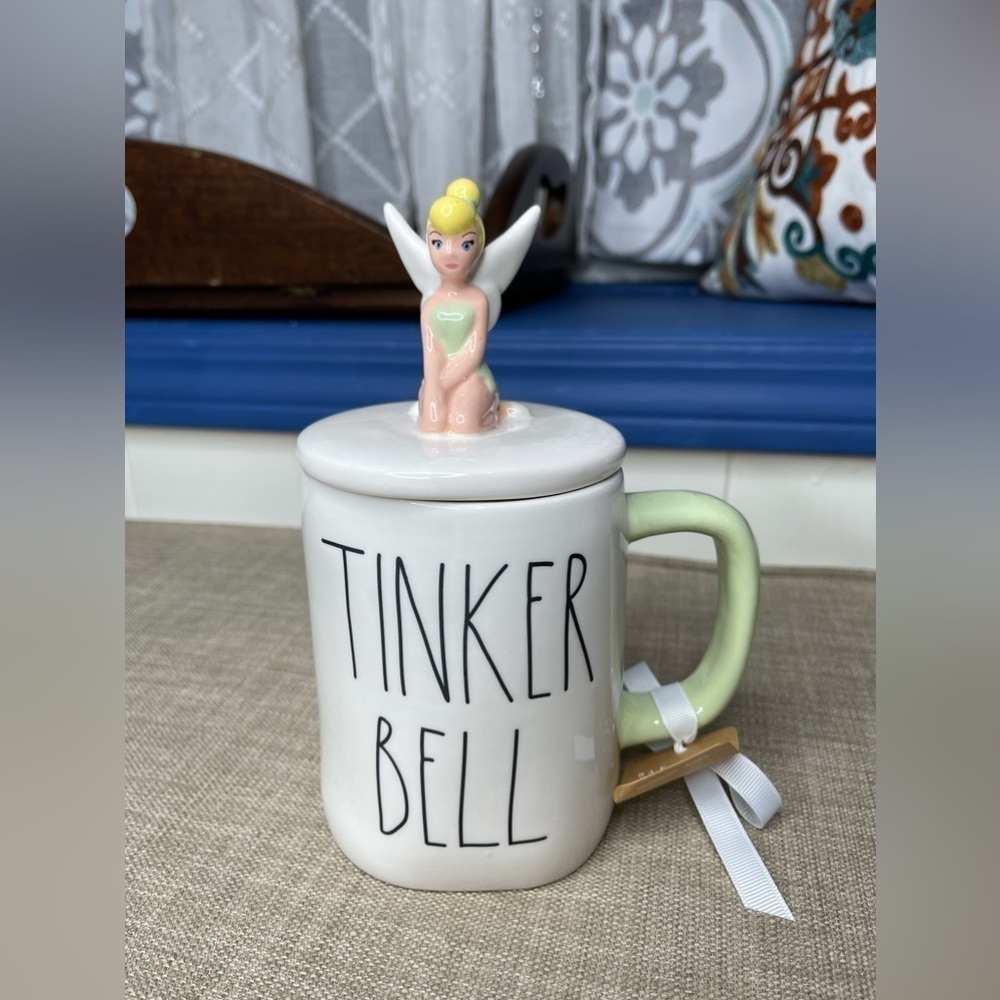 New! Rae Dunn Disney Princess Tinkerbell Mug And Topper Magenta